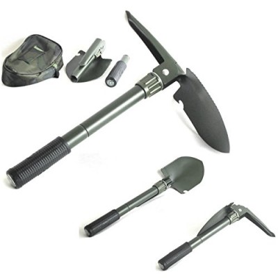 Folding Shovel 16" Camping Garden Military Style Survival w/ Pick Tool & Case   
